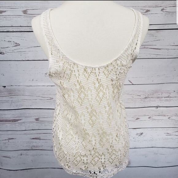 Kirra Cream & Gold Metallic Mesh Tank Top Small - Picture 4 of 7